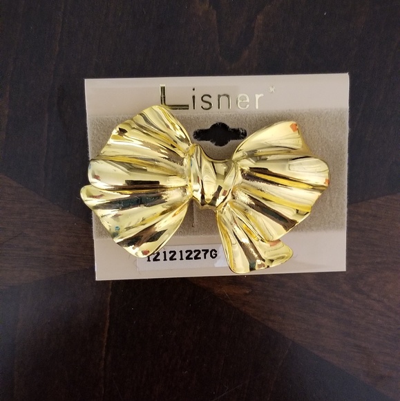 NWT Golden Bow Brooch Pin retro - Picture 2 of 2